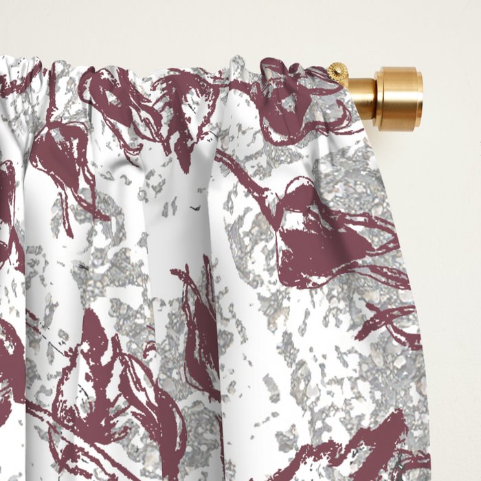 Vintage white gray burgundy floral marble Window Curtain Gallery Image 2