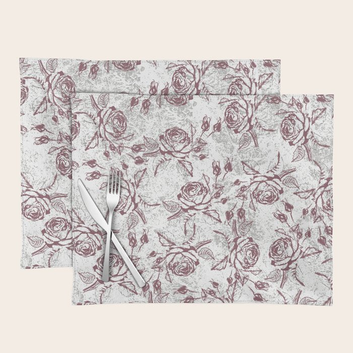 Vintage white gray burgundy floral marble Placemat Gallery Image 1