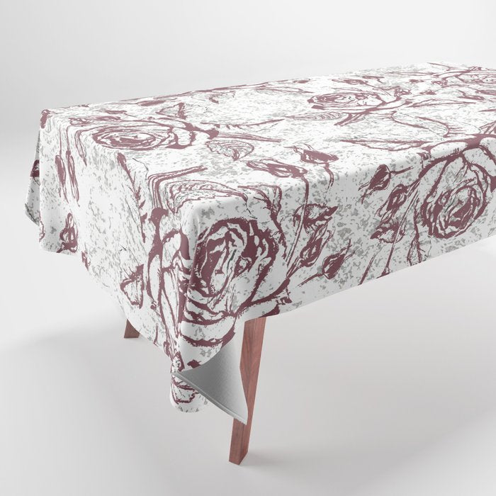 Vintage white gray burgundy floral marble Tablecloth Gallery Image 1