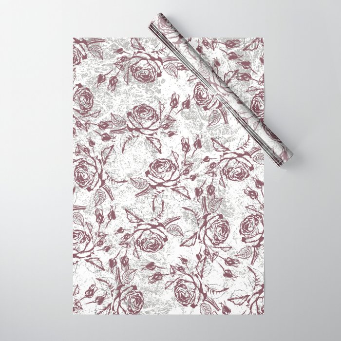 Vintage white gray burgundy floral marble Wrapping Paper Gallery Image 1