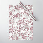Vintage white gray burgundy floral marble Wrapping Paper Gallery Image 1