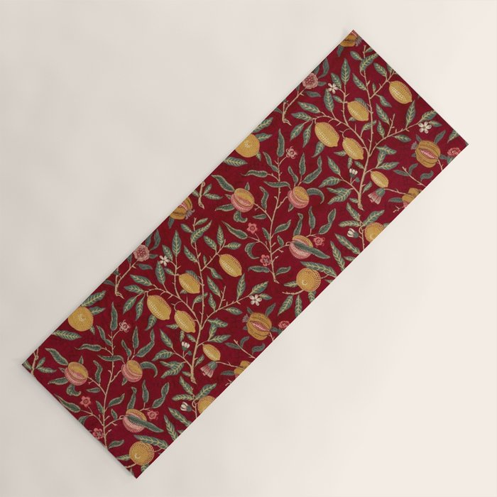 William Morris Vintage Pomegranate Fruit Red Madder Bayleaf Pattern Yoga Mat Gallery Image 1