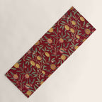 William Morris Vintage Pomegranate Fruit Red Madder Bayleaf Pattern Yoga Mat Gallery Image 1
