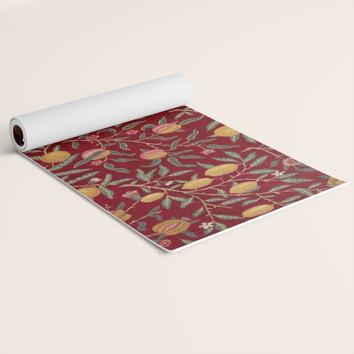 William Morris Vintage Pomegranate Fruit Red Madder Bayleaf Pattern Yoga Mat Gallery Image 2