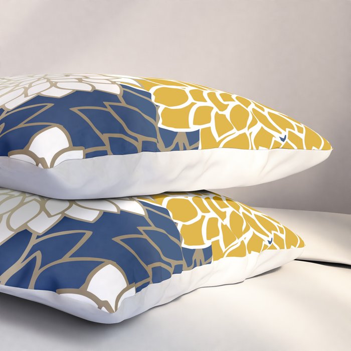 Dahlia Floral Blooms in Navy, Yellow, Gold and White Pillow Sham Gallery Image 3
