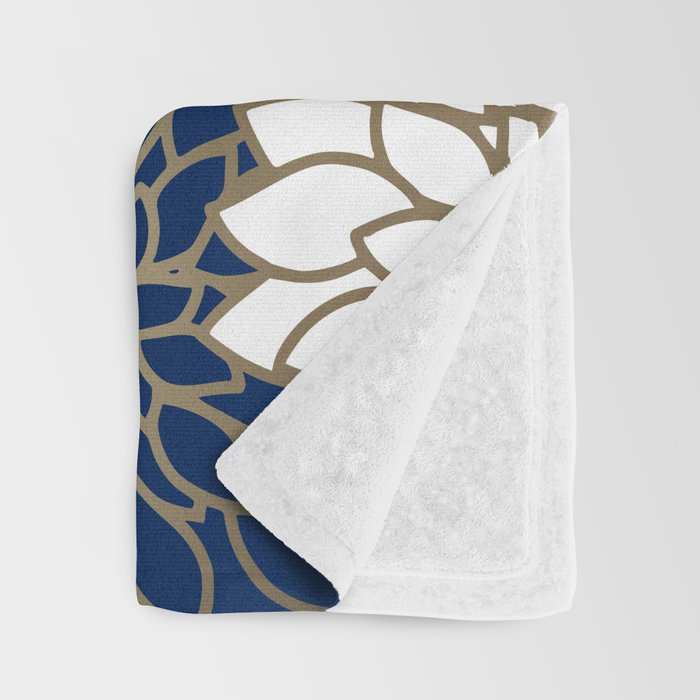 Dahlia Floral Blooms in Navy, Yellow, Gold and White Throw Blanket Gallery Image 3