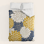 Dahlia Floral Blooms in Navy, Yellow, Gold and White Duvet Cover Gallery Image 6