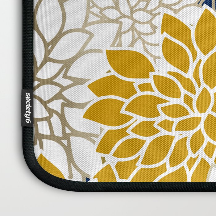 Dahlia Floral Blooms in Navy, Yellow, Gold and White Laptop Sleeve Gallery Image 3