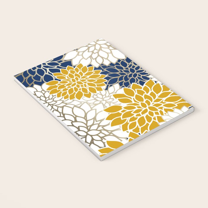 Dahlia Floral Blooms in Navy, Yellow, Gold and White Notebook Gallery Image 3