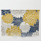 Dahlia Floral Blooms in Navy, Yellow, Gold and White Wall Hanging Gallery Image 1