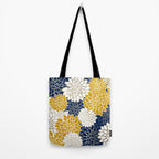 Dahlia Floral Blooms in Navy, Yellow, Gold and White Tote Bag Gallery Image 2