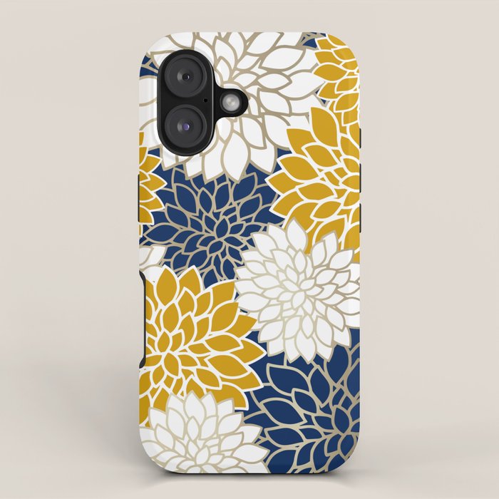 Dahlia Floral Blooms in Navy, Yellow, Gold and White iPhone Case Gallery Image 1