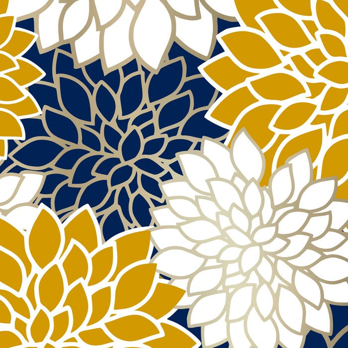 Dahlia Floral Blooms in Navy, Yellow, Gold and White Coffee Mug Gallery Image 2