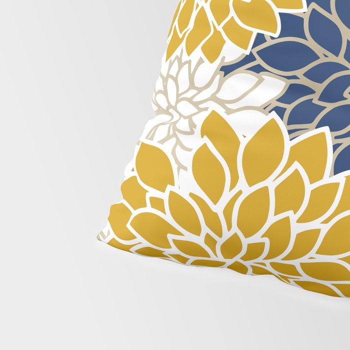 Dahlia Floral Blooms in Navy, Yellow, Gold and White Pillow Sham Gallery Image 4