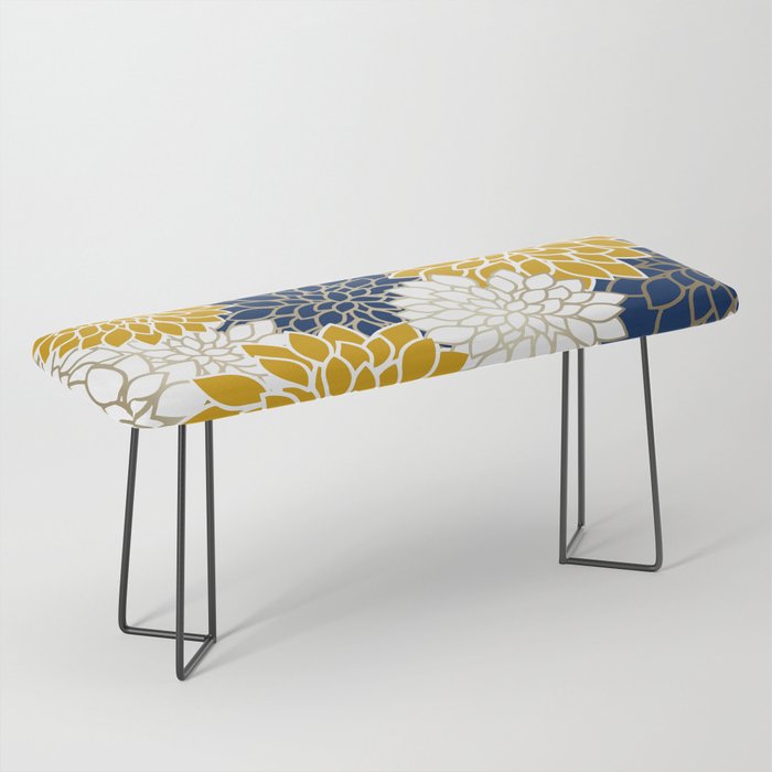 Dahlia Floral Blooms in Navy, Yellow, Gold and White Bench Gallery Image 1