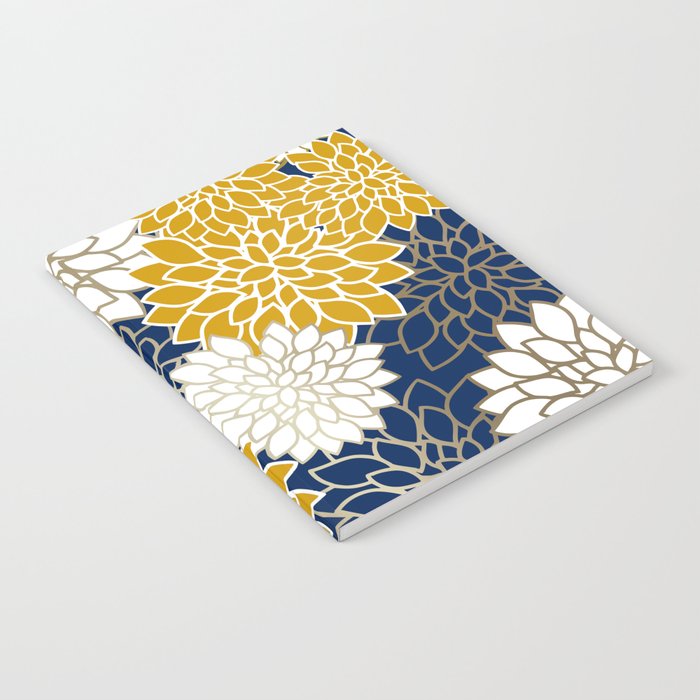 Dahlia Floral Blooms in Navy, Yellow, Gold and White Notebook Gallery Image 1