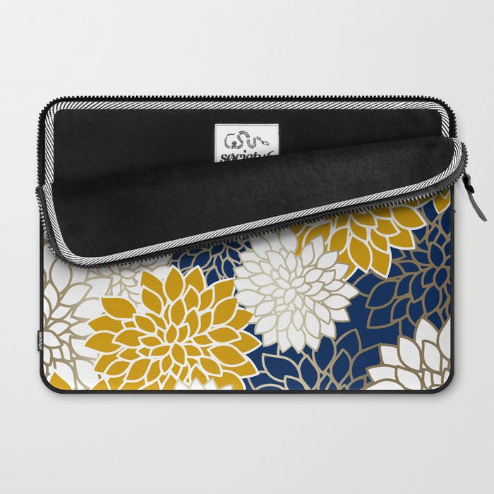 Dahlia Floral Blooms in Navy, Yellow, Gold and White Laptop Sleeve Gallery Image 2