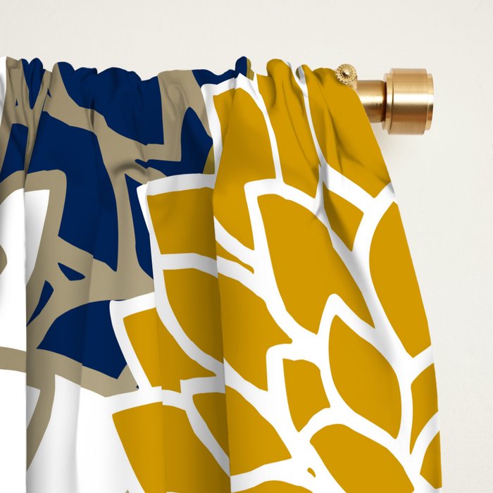 Dahlia Floral Blooms in Navy, Yellow, Gold and White Window Curtain Gallery Image 2
