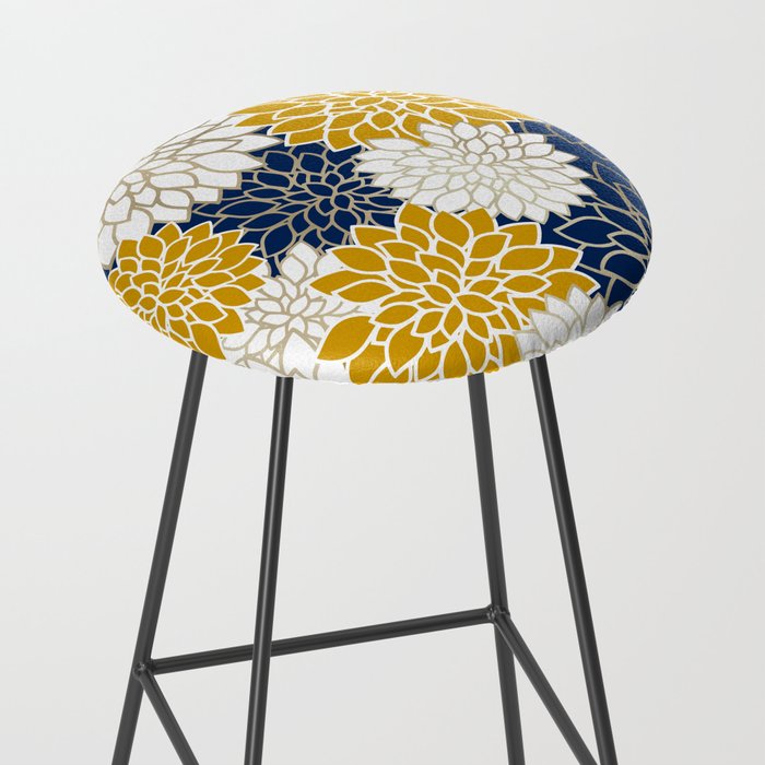 Dahlia Floral Blooms in Navy, Yellow, Gold and White Stool Gallery Image 2