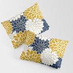 Dahlia Floral Blooms in Navy, Yellow, Gold and White Pillow Sham Gallery Image 3