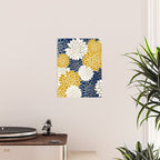 Dahlia Floral Blooms in Navy, Yellow, Gold and White Poster Gallery Image 2