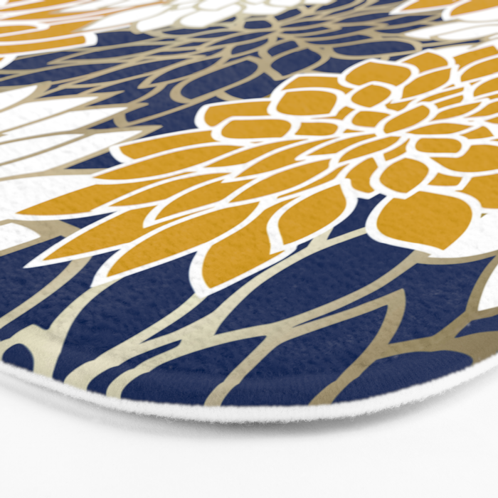 Dahlia Floral Blooms in Navy, Yellow, Gold and White Bath Mat Gallery Image 3