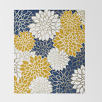 Dahlia Floral Blooms in Navy, Yellow, Gold and White Throw Blanket Gallery Image 2