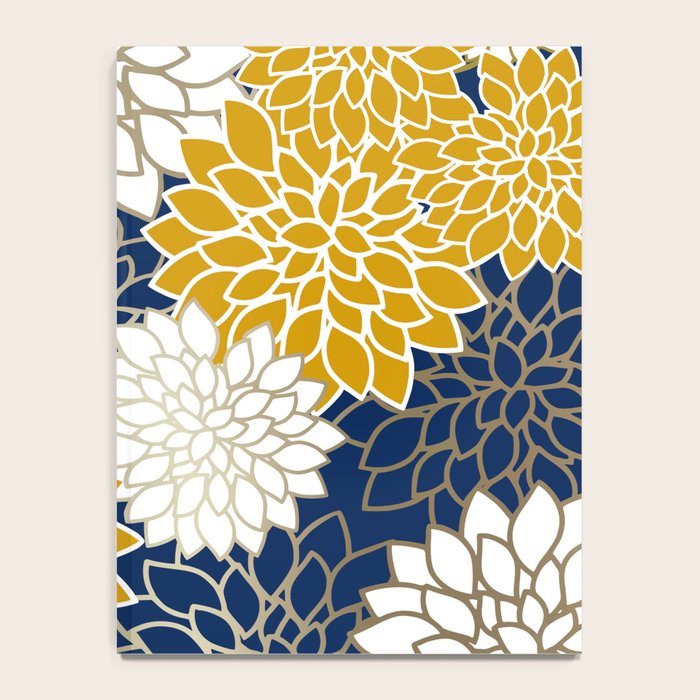 Dahlia Floral Blooms in Navy, Yellow, Gold and White Notebook Gallery Image 4