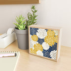 Dahlia Floral Blooms in Navy, Yellow, Gold and White Mini Art Print Gallery Image 2