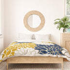 Dahlia Floral Blooms in Navy, Yellow, Gold and White Duvet Cover Gallery Image 3