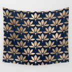 Gold and Navy Art Deco Leaf Design Wall Tapestry Gallery Image 4