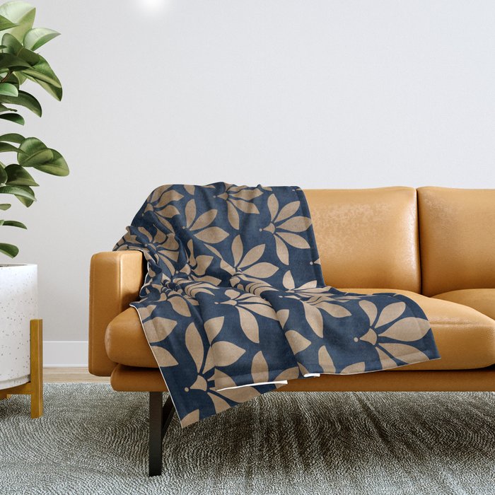 Gold and Navy Art Deco Leaf Design Throw Blanket Gallery Image 1