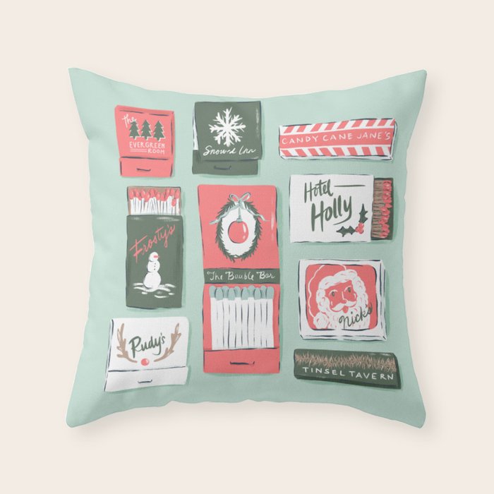 Vintage Christmas Holiday Matchbooks Throw Pillow Gallery Image 6