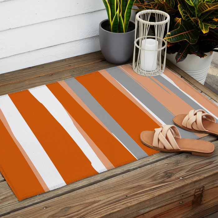 Stripes Abstract, Orange and Grey Outdoor Rug Gallery Image 2