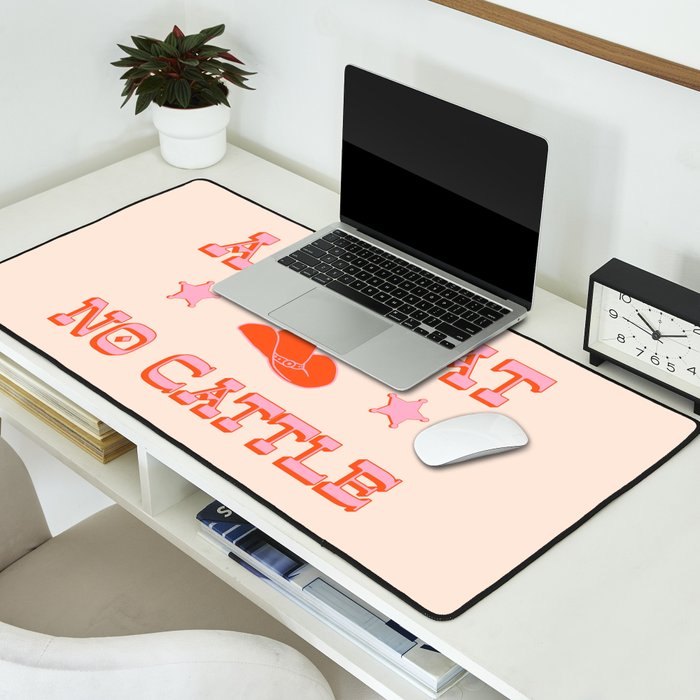 "All hat no cattle" in pink and orange retro western letters Desk Mat Gallery Image 2