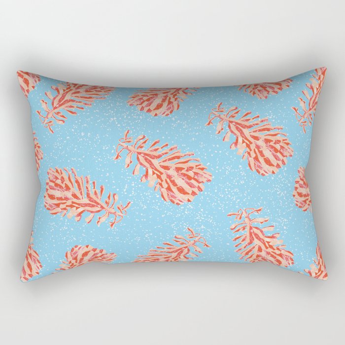 Dancing Pinecones in Light Blue & Red Rectangular Pillow Gallery Image 1