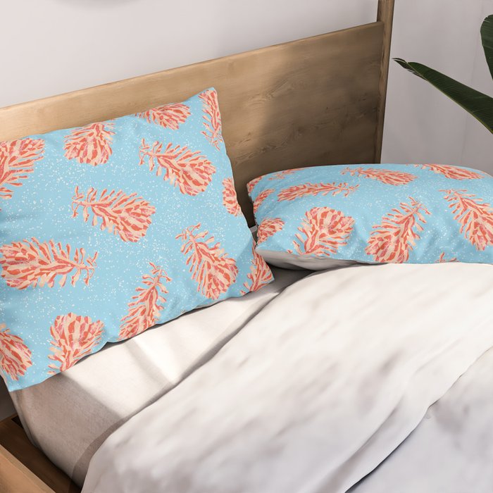 Dancing Pinecones in Light Blue & Red Pillow Sham Gallery Image 2