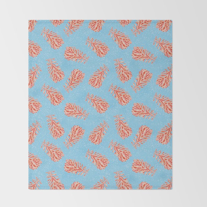 Dancing Pinecones in Light Blue & Red Throw Blanket Gallery Image 2