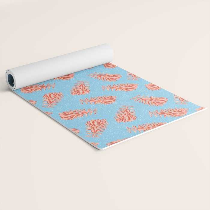 Dancing Pinecones in Light Blue & Red Yoga Mat Gallery Image 2