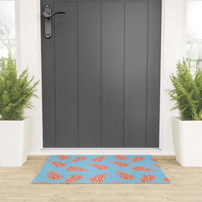Dancing Pinecones in Light Blue & Red Welcome Mat Gallery Image 3