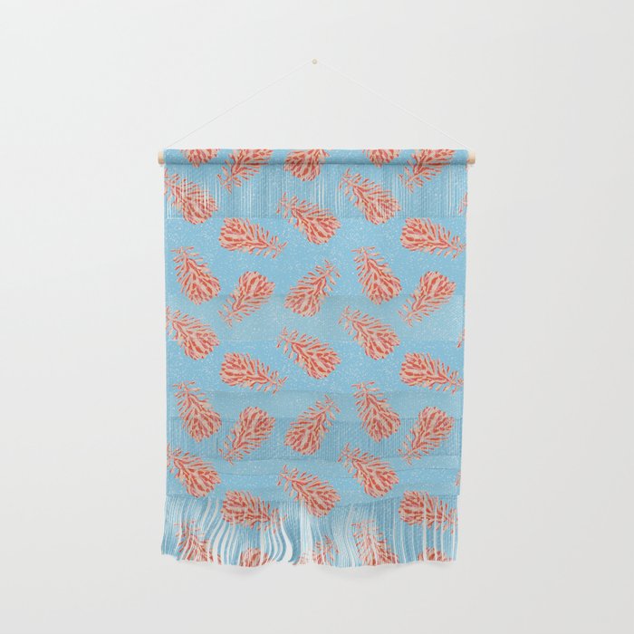 Dancing Pinecones in Light Blue & Red Wall Hanging Gallery Image 1