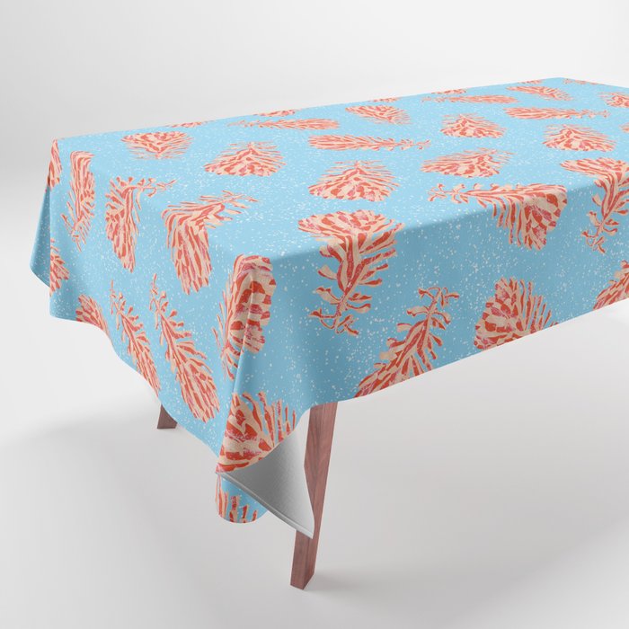 Dancing Pinecones in Light Blue & Red Tablecloth Gallery Image 1