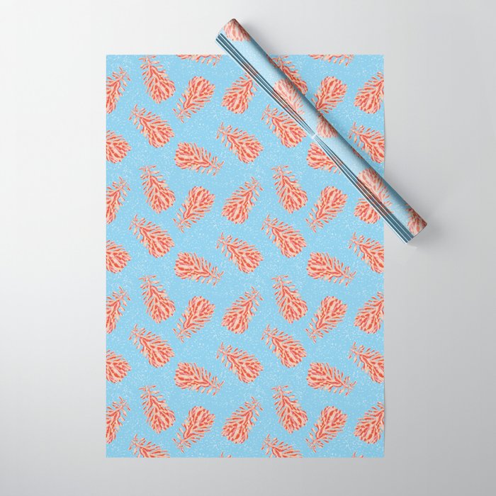 Dancing Pinecones in Light Blue & Red Wrapping Paper Gallery Image 1
