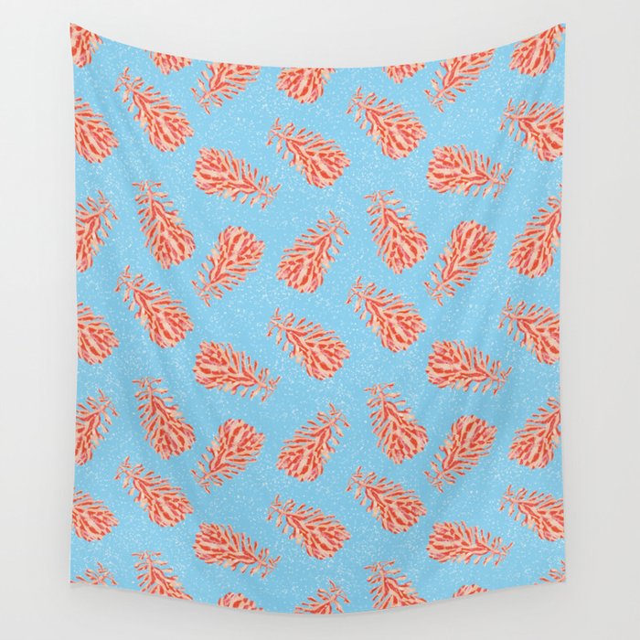 Dancing Pinecones in Light Blue & Red Wall Tapestry Gallery Image 4