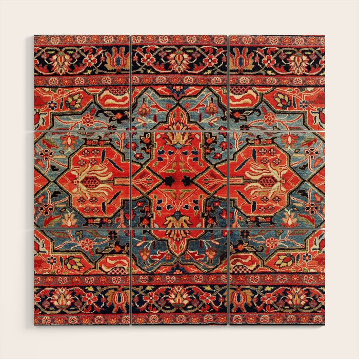 Kashan Poshti Central Persian Rug Print Wood Wall Art Gallery Image 1