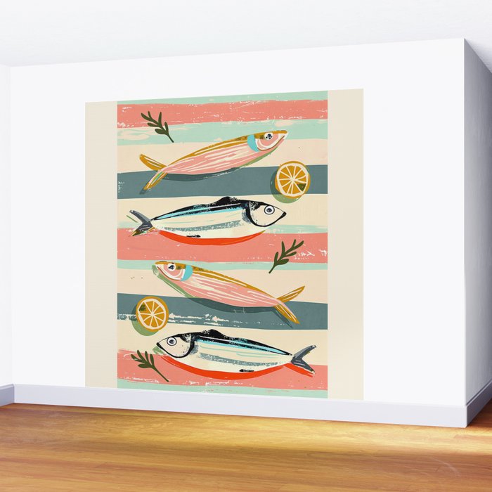 Sardines on Stripes Wall Mural Gallery Image 2