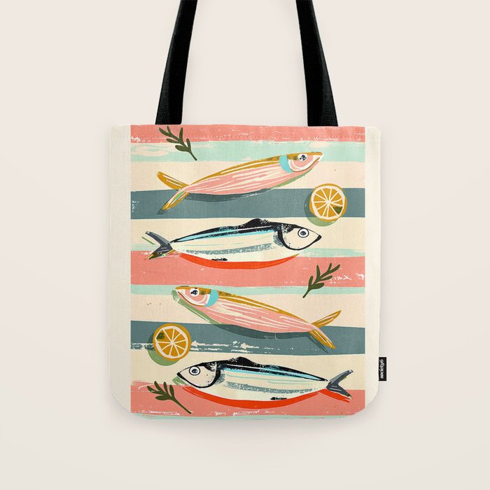 Sardines on Stripes Tote Bag Gallery Image 1
