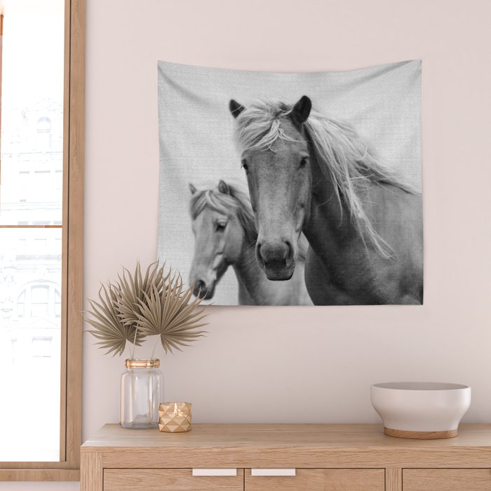 Horses - Black & White Wall Tapestry Gallery Image 2