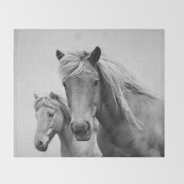Horses - Black & White Throw Blanket Gallery Image 2