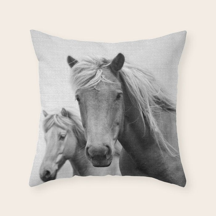 Horses - Black & White Throw Pillow Gallery Image 6